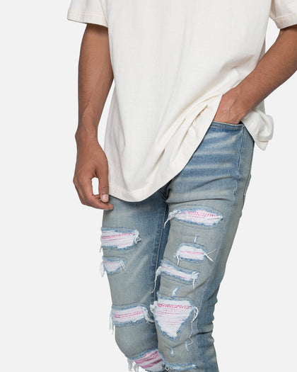 MNML X555 Crystal Skinny Denim Jeans Blue/Pink