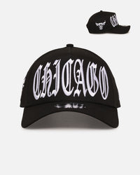 New Era Chicago Bulls 'Oversized Gothic Script Crown' 9FORTY A-Frame Snapback Black/White