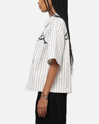 Ed Hardy Euro Short Sleeve Button Up Shirt White Pinstripe