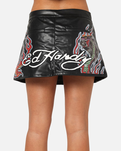 Ed Hardy Women's Vegan Leather Biker Mini Skirt Black