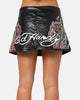 Ed Hardy Women's Vegan Leather Biker Mini Skirt Black