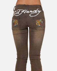 Ed Hardy Women's Tiger Bootcut Jeans Brown