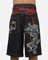 Ed Hardy Dragon Wide Leg Jorts Indigo Denim