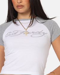 Ed Hardy Women's Raglan Baby T-Shirt White/Grey