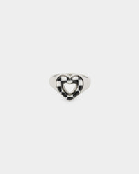 Raising Hell Women's Checkered Heart Ring White/Gold/Black