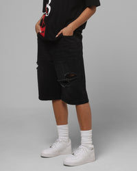 Loiter Distressed Jorts Black