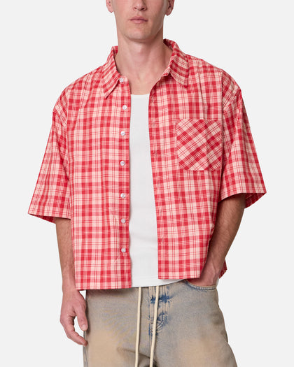 MNML Crop Flannel Short Sleeve Shirt Red
