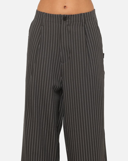 Carre Heritage Pleated Pants Black Pinstripe