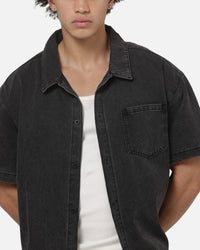 Saint Morta Graves Short Sleeve Button Up T-Shirt Black Shadow