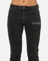 Ed Hardy Women's Tiger Bootcut Jeans Washed Black
