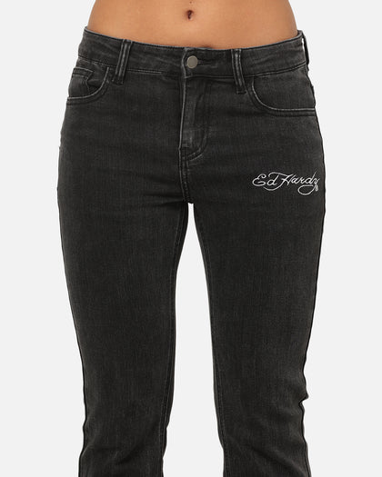 Ed Hardy Women's Tiger Bootcut Jeans Washed Black
