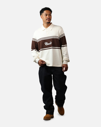 Carre Varsity Long Sleeve Polo Shirt Off White/Brown