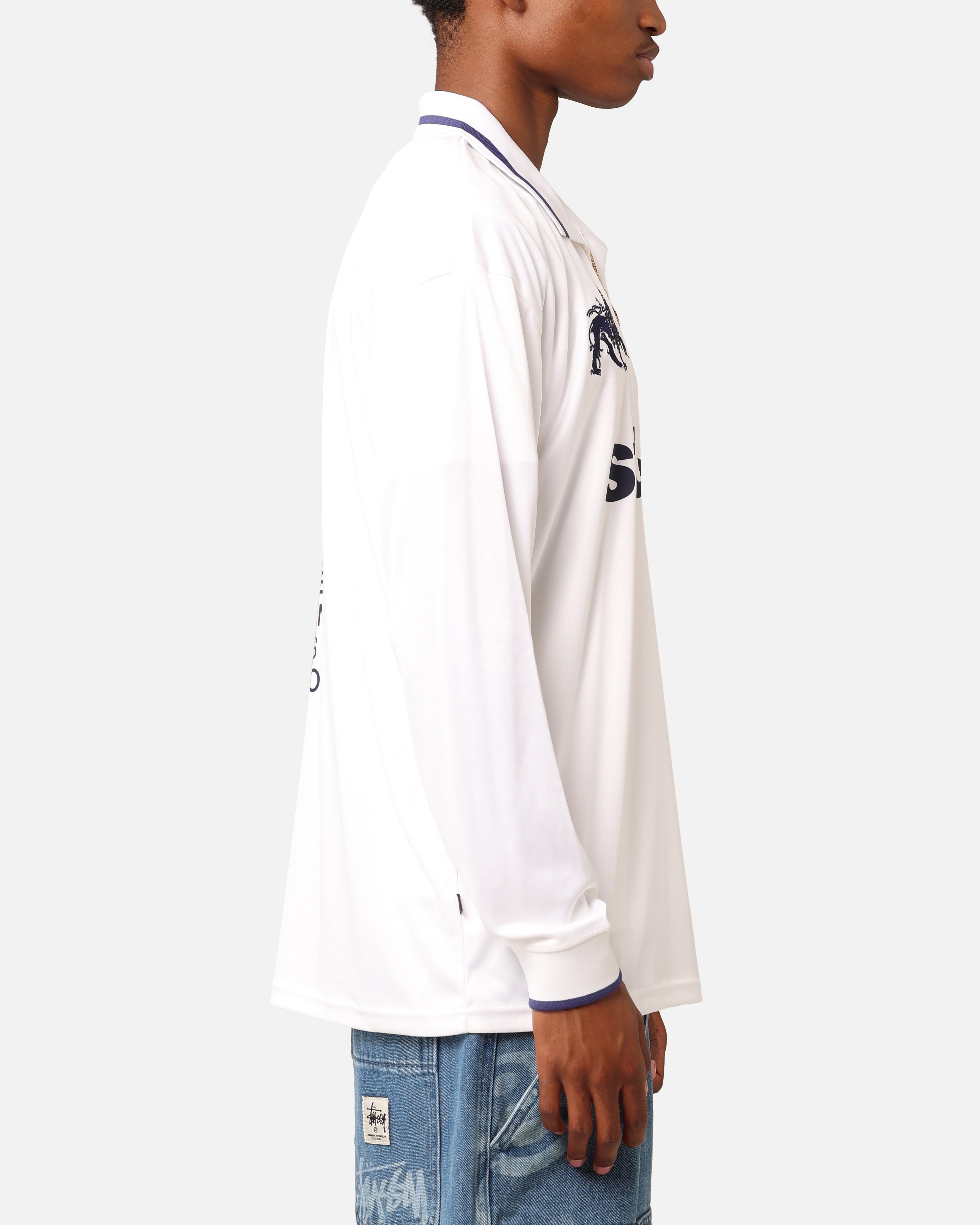 Stüssy Football Polo Long Sleeve T-Shirt White/Red Stripe
