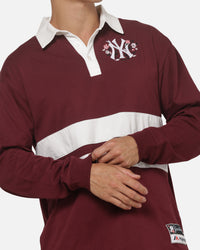 Mitchell & Ness New York Yankees Roses Rugby Long Sleeve Polo Shirt Sour Cherry