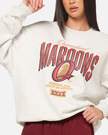 Mitchell & Ness Queensland Maroon Graphic Crewneck Sweater Silver Marle