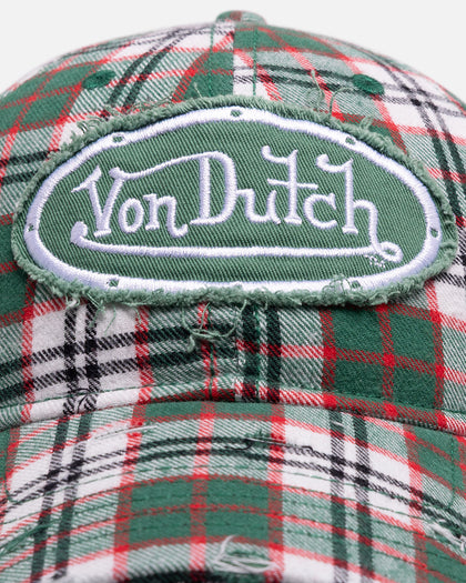 Von Dutch Distressed Plaid Dad Snapback Green