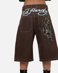 Ed Hardy Serpent Jorts Brown