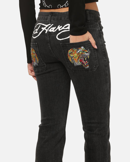 Ed Hardy Women's Tiger Bootcut Jeans Washed Black