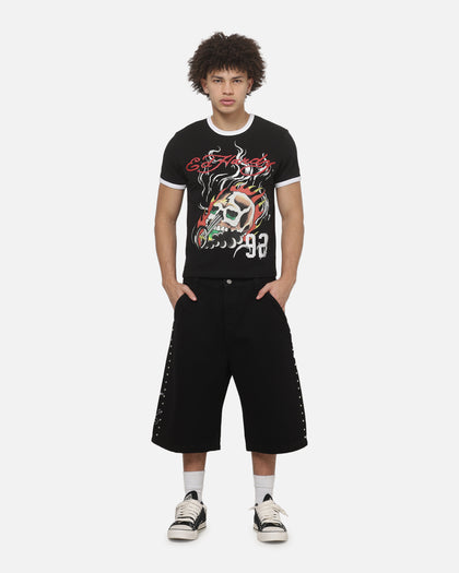 Ed Hardy Flame Skull Ringer T-Shirt Black