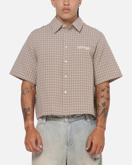 Ed Hardy Vandal Button Up Shirt Brown Check