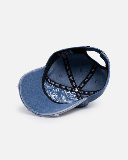 Von Dutch Cross Distressed Strapback Cap Washed Blue