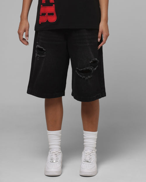 Women's Loiter Distressed Jorts Black