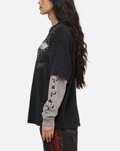 Worship Catharsis Box Crop Long Sleeve T-Shirt Washed Black