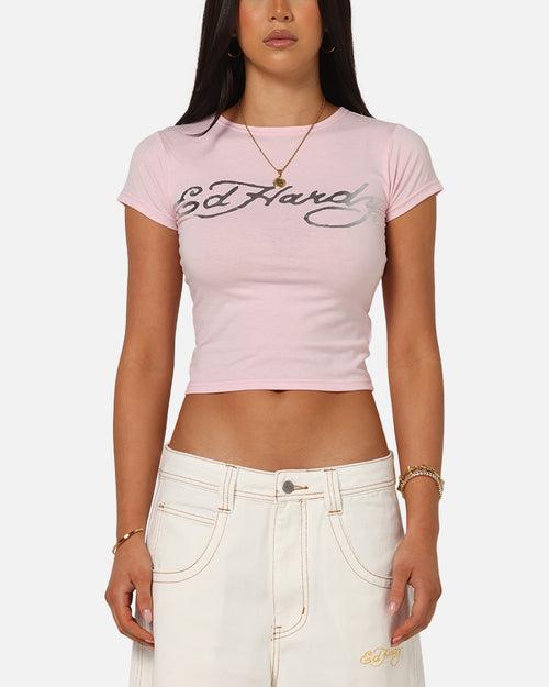 Ed Hardy Women's Chrome Baby T-Shirt Pink