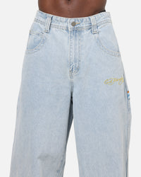 Ed Hardy Dragon Ultra Wide Leg Jeans Light Wash Blue