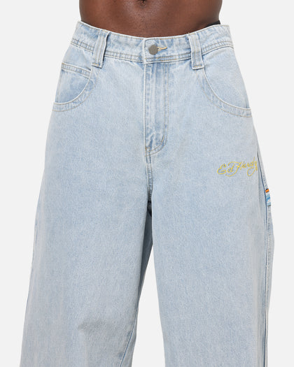 Ed Hardy Dragon Ultra Wide Leg Jeans Light Wash Blue