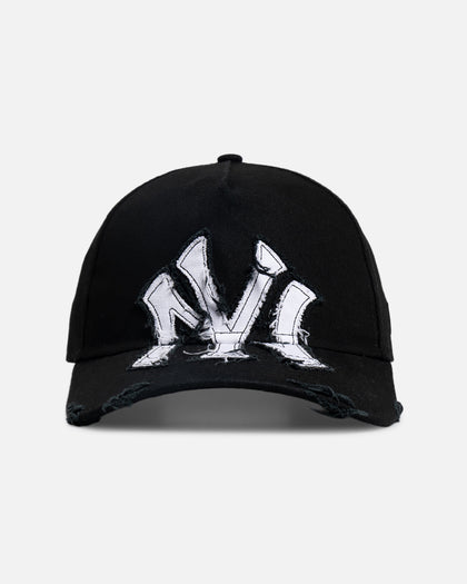New Era New York Yankees 'Applique Distressed' 9FORTY A-Frame Snapback Black/White