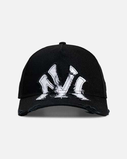 New Era New York Yankees 'Applique Distressed' 9FORTY A-Frame Snapback Black/White
