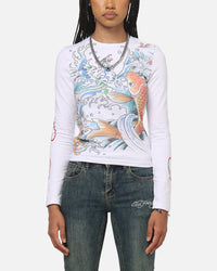 Ed Hardy Women's Koi Long Sleeve T-Shirt White