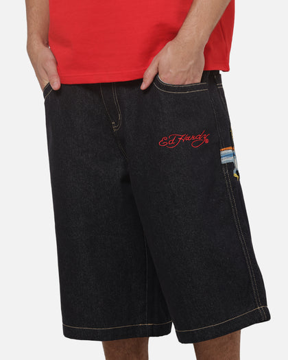 Ed Hardy Dragon Wide Leg Jorts Indigo Denim