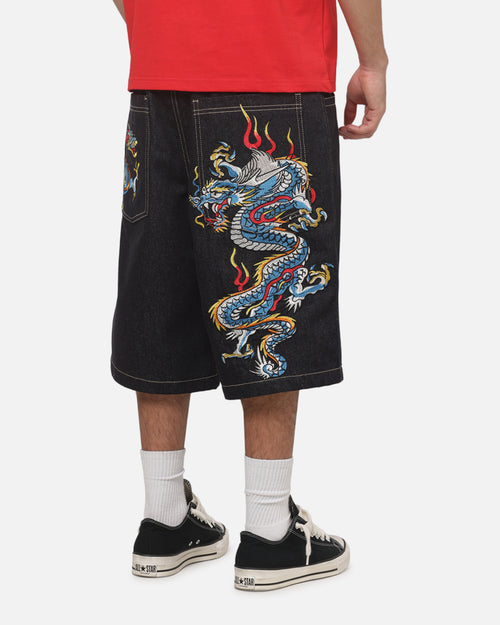 Ed Hardy Dragon Wide Leg Jorts Indigo Denim