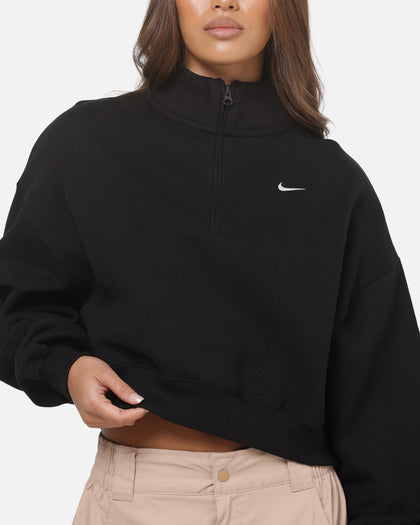 Nike Women's Studio Fleece Oversized 1/4-Zip Cropped Top Black