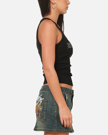 Ed Hardy Women's Rhinestone Logo Tank Black