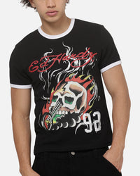 Ed Hardy Flame Skull Ringer T-Shirt Black
