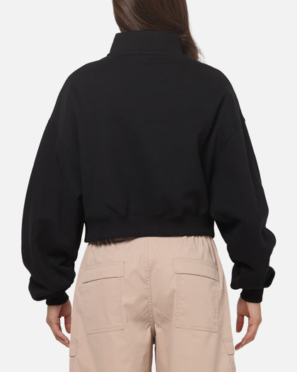Nike Women's Studio Fleece Oversized 1/4-Zip Cropped Top Black