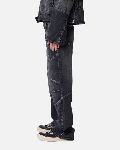 MNML Panelled Moto Denim Jeans Washed Black