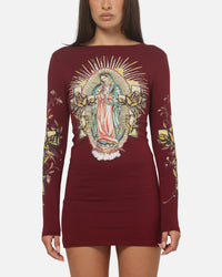 Ed Hardy Women's Divine Long Sleeve Dress Burgundy