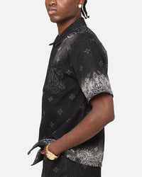 Criminal Damage Laser Print Denim Button Up Shirt Washed Black