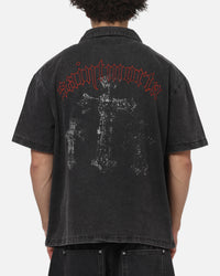 Saint Morta Graves Short Sleeve Button Up T-Shirt Black Shadow