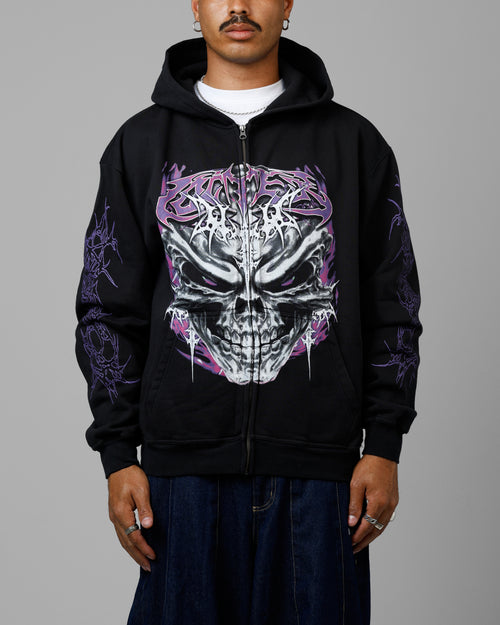 Loiter Tribal Skull Zip Up Hoodie Black