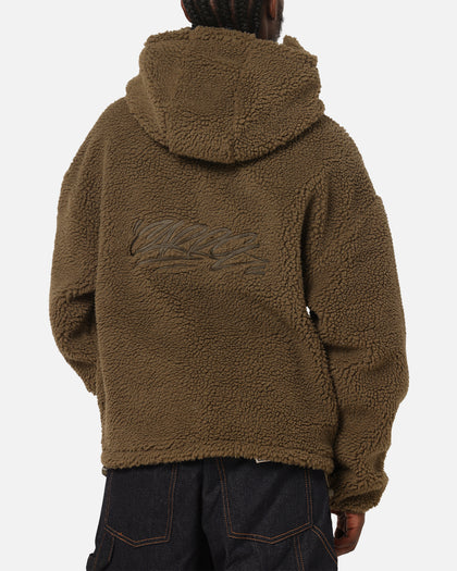 Carre Sherpa Hooded Jumper Khaki