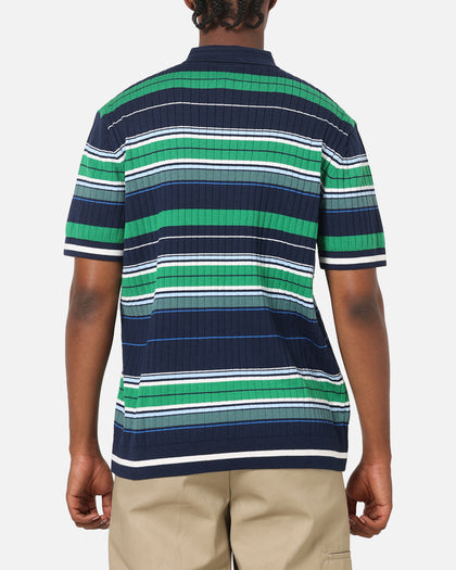 Adidas Originals Knit Stripe Polo T-Shirt Night Indigo/Green