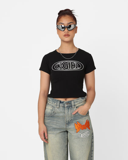 X-Girl Women's Oval Logo Baby T-Shirt Black