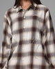 Loiter Heaven Distressed Flannel Button Up Shirt Brown/Beige