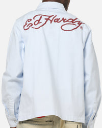 Ed Hardy Euro Button Up Shirt Blue Pinstripe