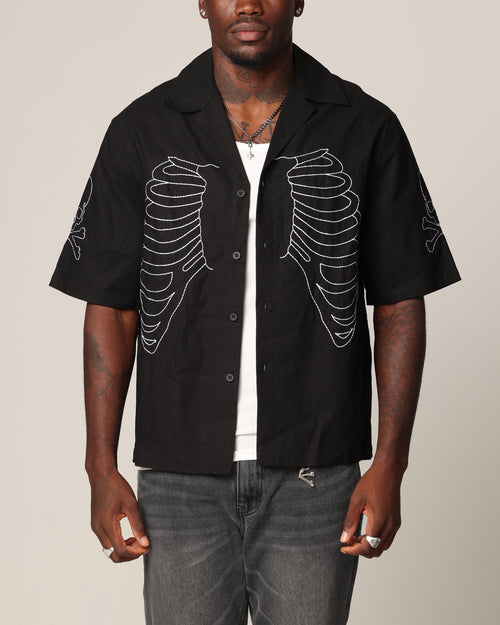Saint Morta Lovely Bones Short Sleeve Linen Shirt Black